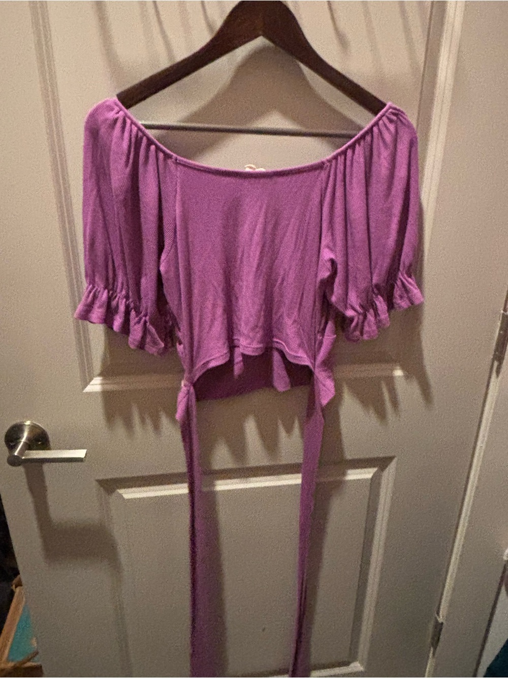 Listicle Lavender Off-Shoulder Tie Crop Top